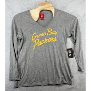 Nike Green Bay Packers Long Sleeve T-Shirt Gray Vintage Women's Size XL‎ NWT
